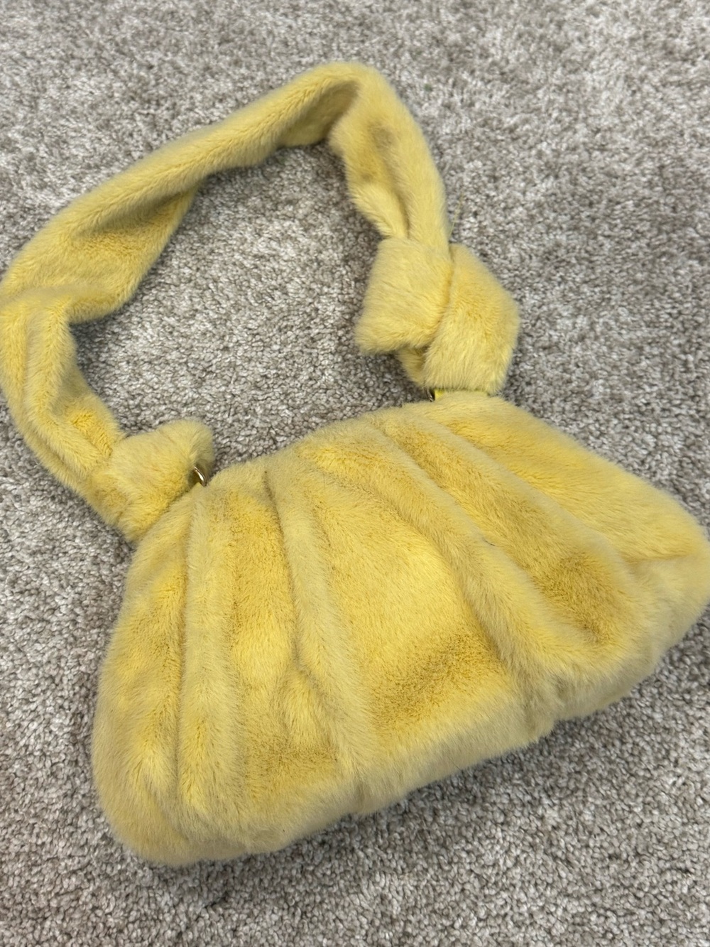 NWOT AKIRA Butter Yellow Faux Fur Knotted-Handle Shoulder Bag